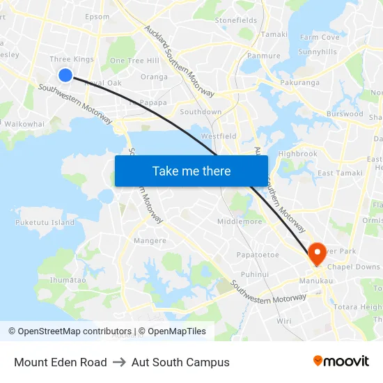 Mount Eden Road to Aut South Campus map