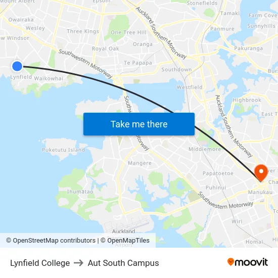 Lynfield College to Aut South Campus map