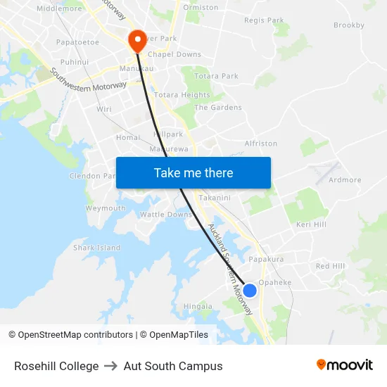 Rosehill College to Aut South Campus map