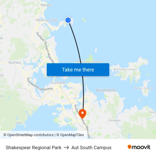 Shakespear Regional Park to Aut South Campus map