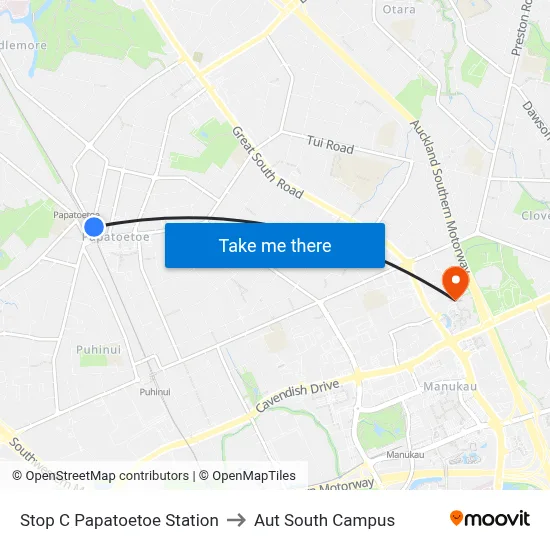 Stop C Papatoetoe Station to Aut South Campus map