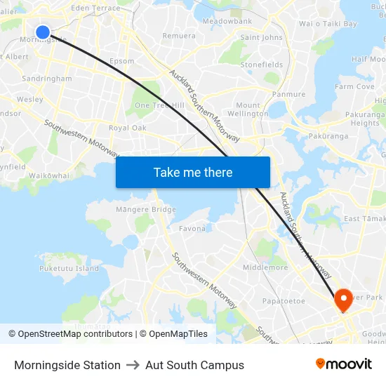 Morningside Station to Aut South Campus map