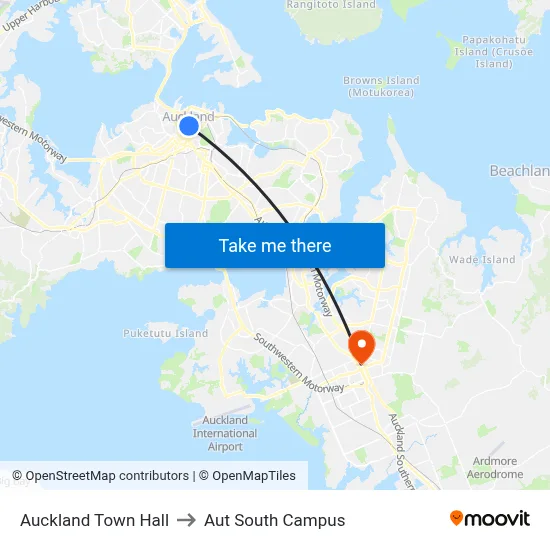Auckland Town Hall to Aut South Campus map