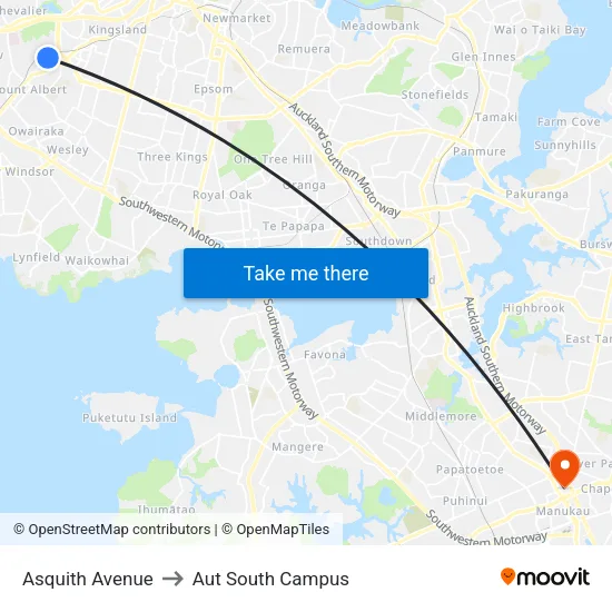 Asquith Avenue to Aut South Campus map