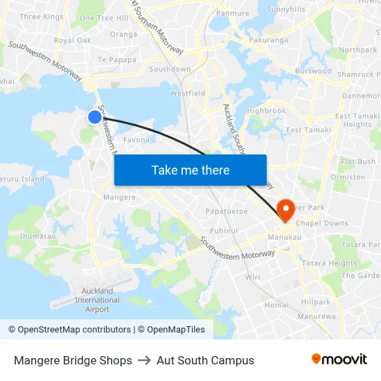 Mangere Bridge Shops to Aut South Campus map