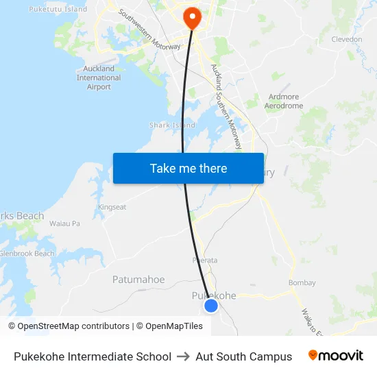 Pukekohe Intermediate School to Aut South Campus map