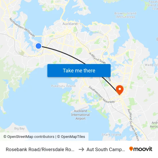 Rosebank Road/Riversdale Road to Aut South Campus map