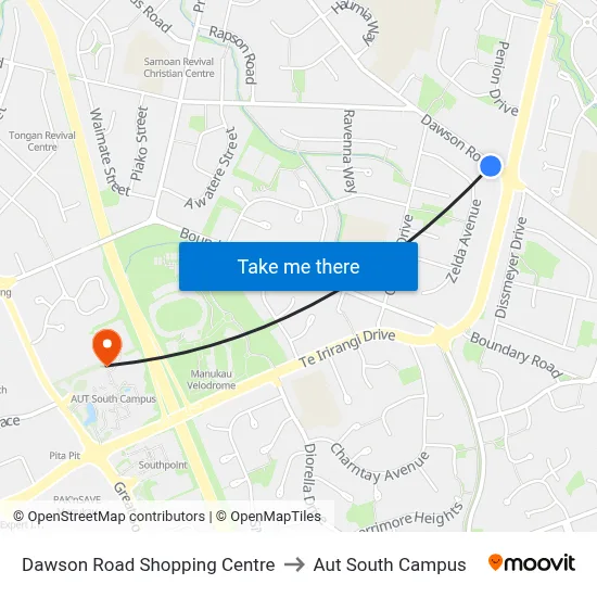 Dawson Road Shopping Centre to Aut South Campus map