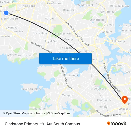 Gladstone Primary to Aut South Campus map
