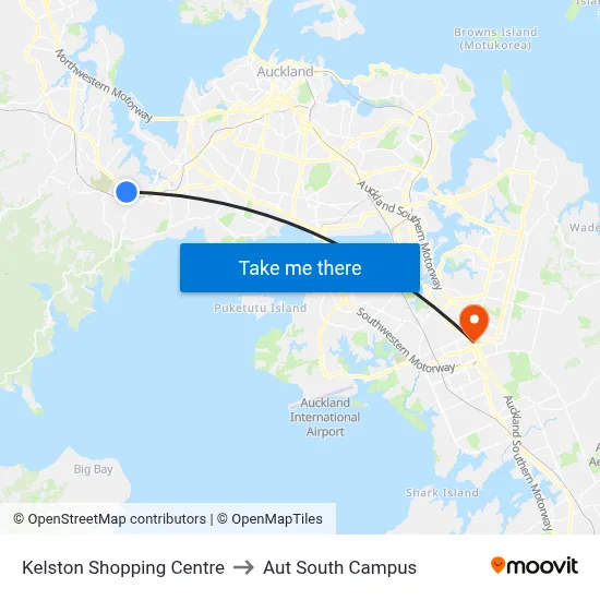 Kelston Shopping Centre to Aut South Campus map