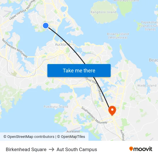 Birkenhead Square to Aut South Campus map