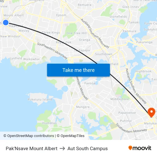 Pak'Nsave Mount Albert to Aut South Campus map