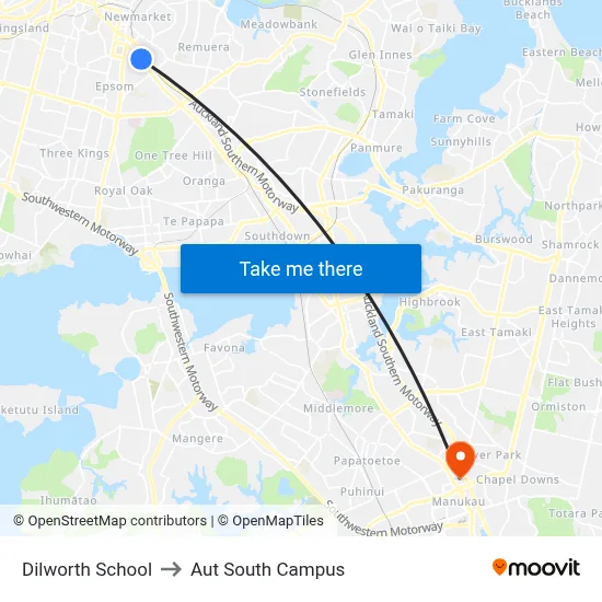 Dilworth School to Aut South Campus map