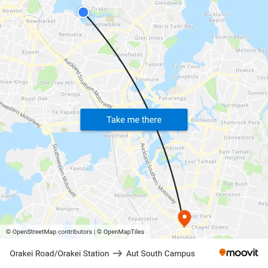 Orakei Road/Orakei Station to Aut South Campus map