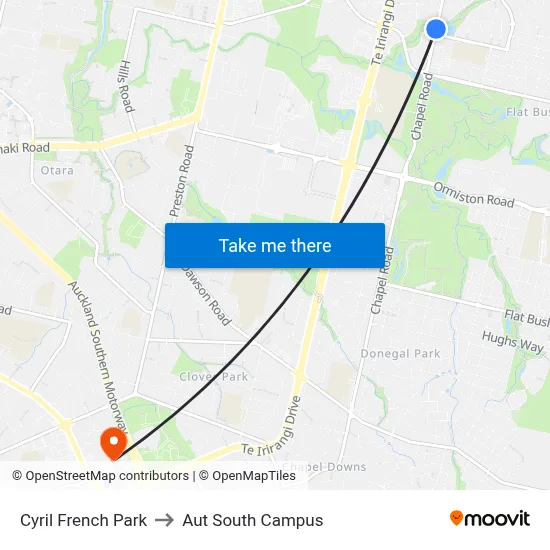 Cyril French Park to Aut South Campus map