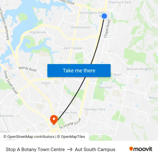 Stop A Botany Town Centre to Aut South Campus map
