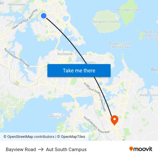 Bayview Road to Aut South Campus map