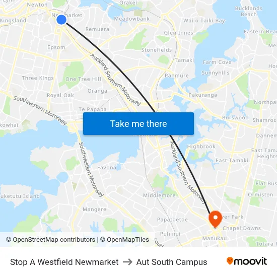 Stop A Westfield Newmarket to Aut South Campus map