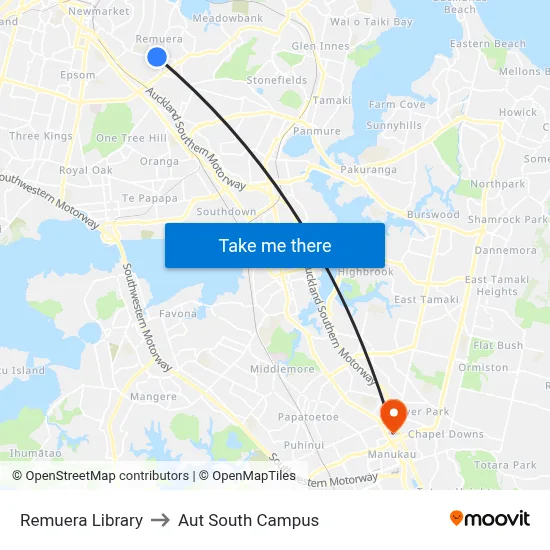 Remuera Library to Aut South Campus map