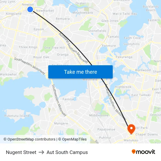 Nugent Street to Aut South Campus map