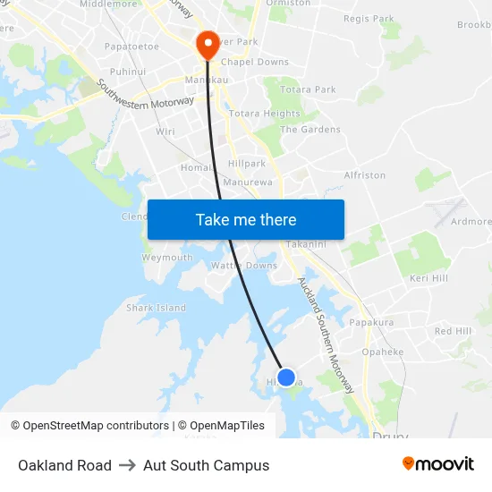 Oakland Road to Aut South Campus map