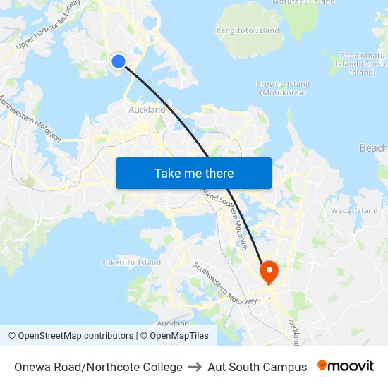 Onewa Road/Northcote College to Aut South Campus map