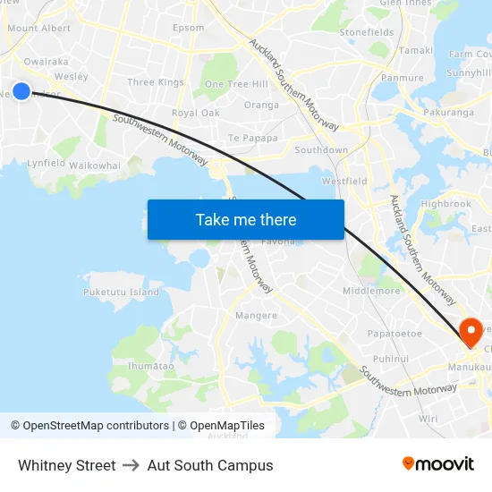 Whitney Street to Aut South Campus map