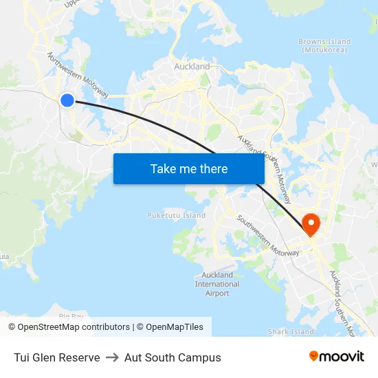 Tui Glen Reserve to Aut South Campus map