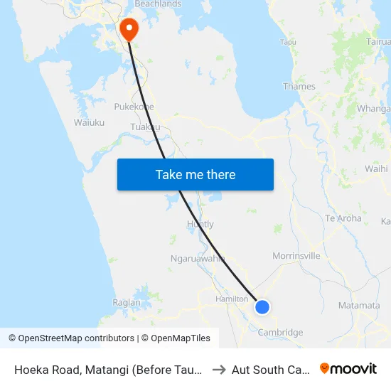 Hoeka Road, Matangi (Before Tauwhare Rd) to Aut South Campus map