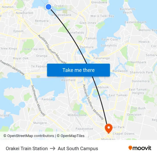 Orakei Train Station to Aut South Campus map