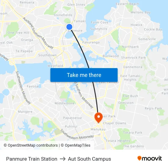 Panmure Train Station to Aut South Campus map