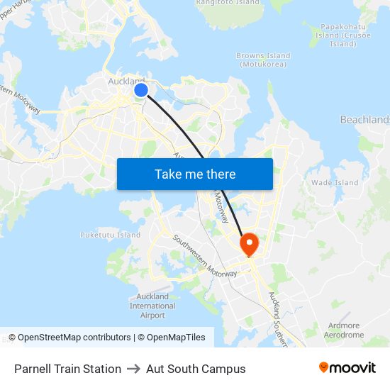 Parnell Train Station to Aut South Campus map