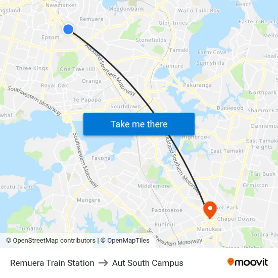 Remuera Train Station to Aut South Campus map