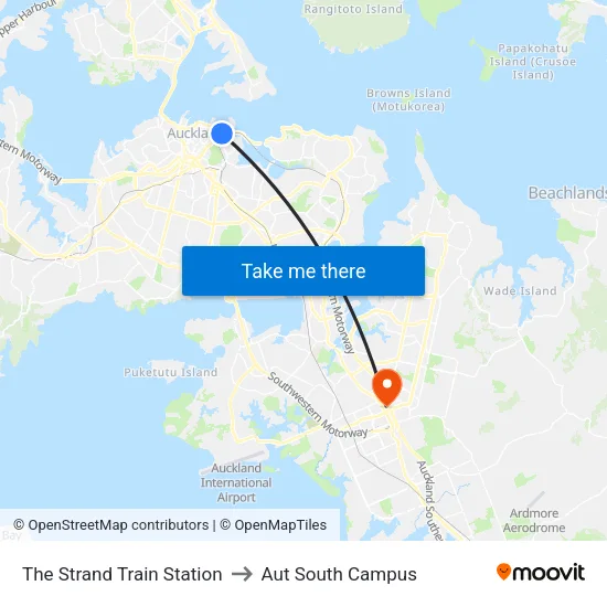 The Strand Train Station to Aut South Campus map