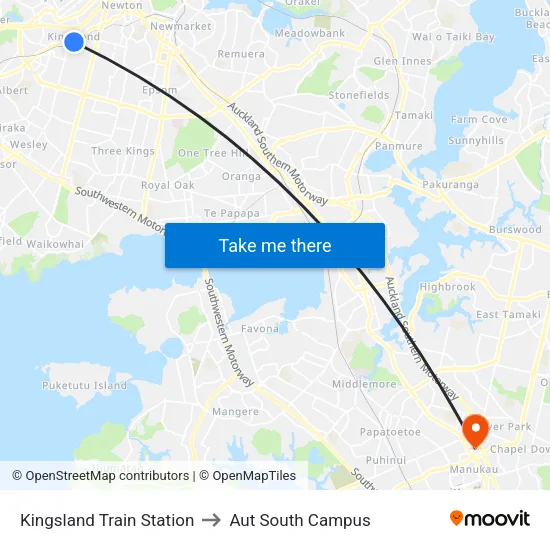 Kingsland Train Station to Aut South Campus map