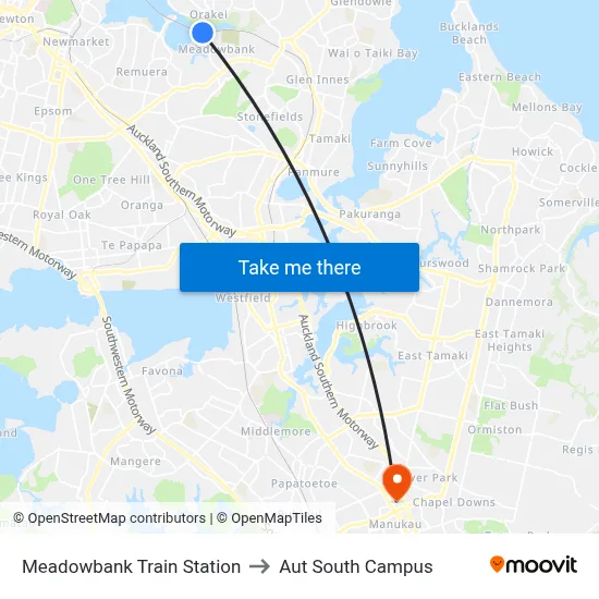 Meadowbank Train Station to Aut South Campus map