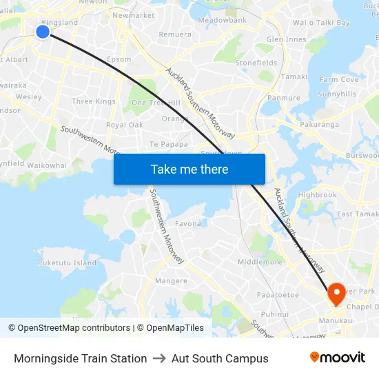 Morningside Train Station to Aut South Campus map