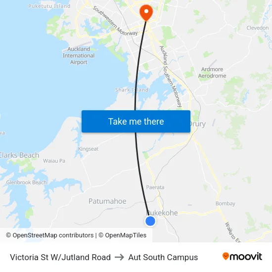 Victoria St W/Jutland Road to Aut South Campus map