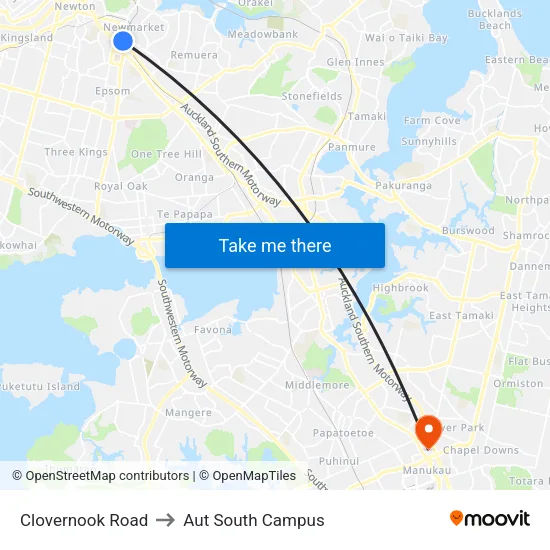 Clovernook Road to Aut South Campus map