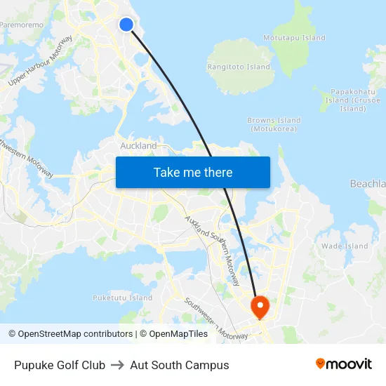 Pupuke Golf Club to Aut South Campus map