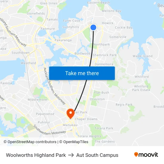 Woolworths Highland Park to Aut South Campus map