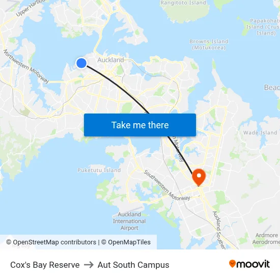 Cox's Bay Reserve to Aut South Campus map