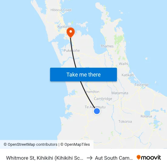 Whitmore St, Kihikihi (Kihikihi School) to Aut South Campus map