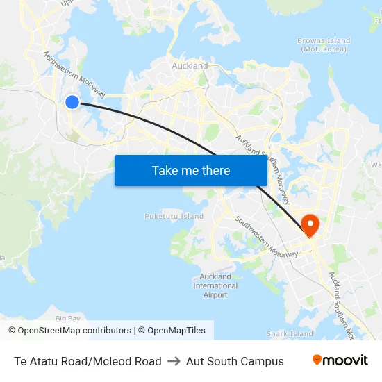 Te Atatu Road/Mcleod Road to Aut South Campus map