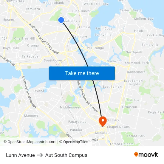 Lunn Avenue to Aut South Campus map