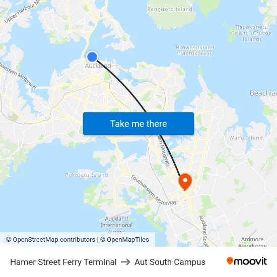 Hamer Street Ferry Terminal to Aut South Campus map