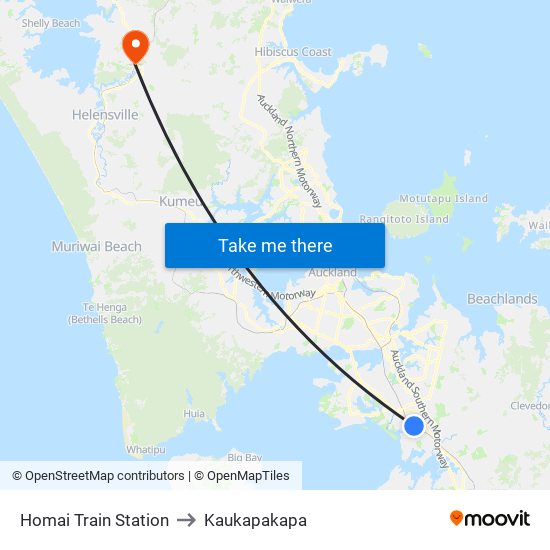Homai Train Station to Kaukapakapa map