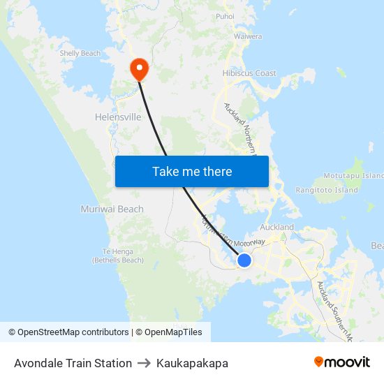 Avondale Train Station to Kaukapakapa map