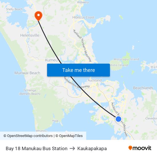 Bay 18 Manukau Bus Station to Kaukapakapa map