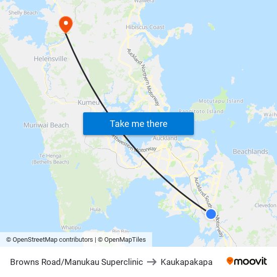 Browns Road/Manukau Superclinic to Kaukapakapa map
